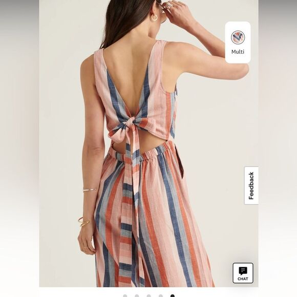 Lucky Brand V-Neck Striped Jumpsuit Multicolored Size Small - Picture 2 of 11